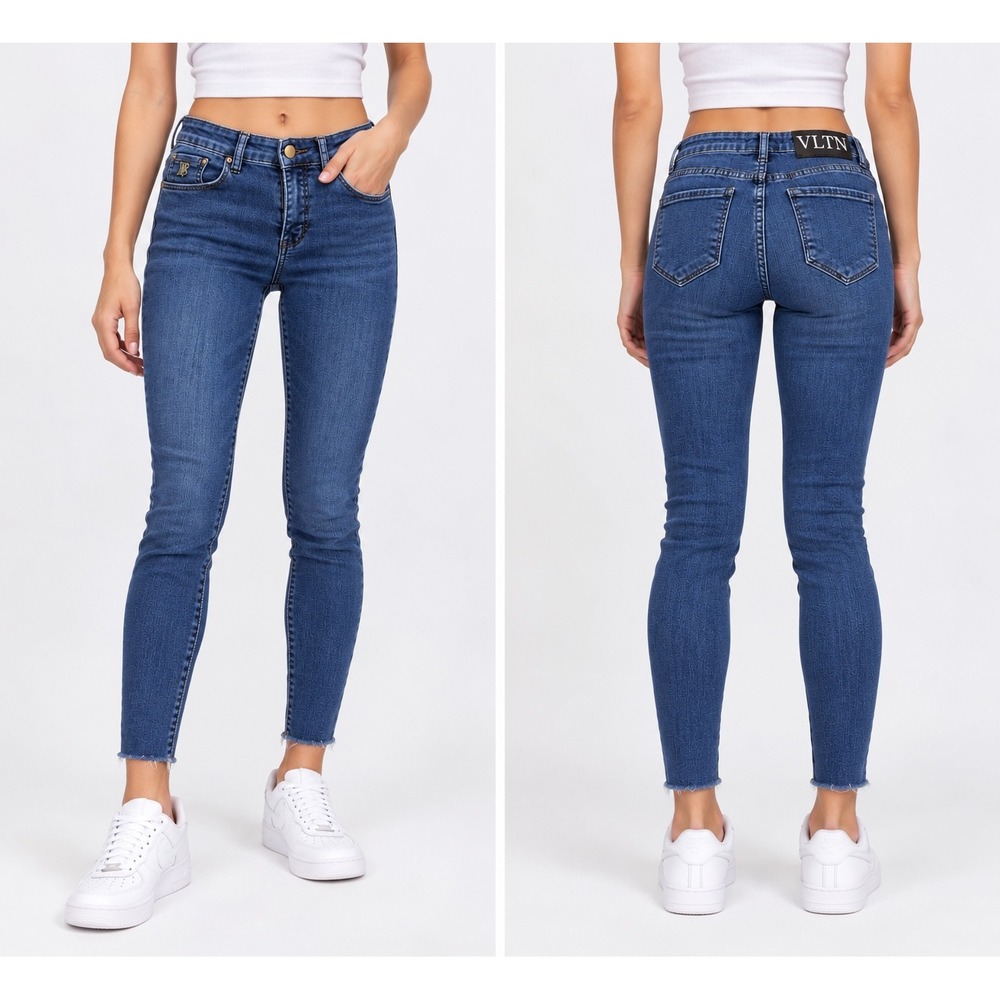 Valentino VLTN Blue Skinny Jeans Raw Hem Made in Italy Womens Size 24